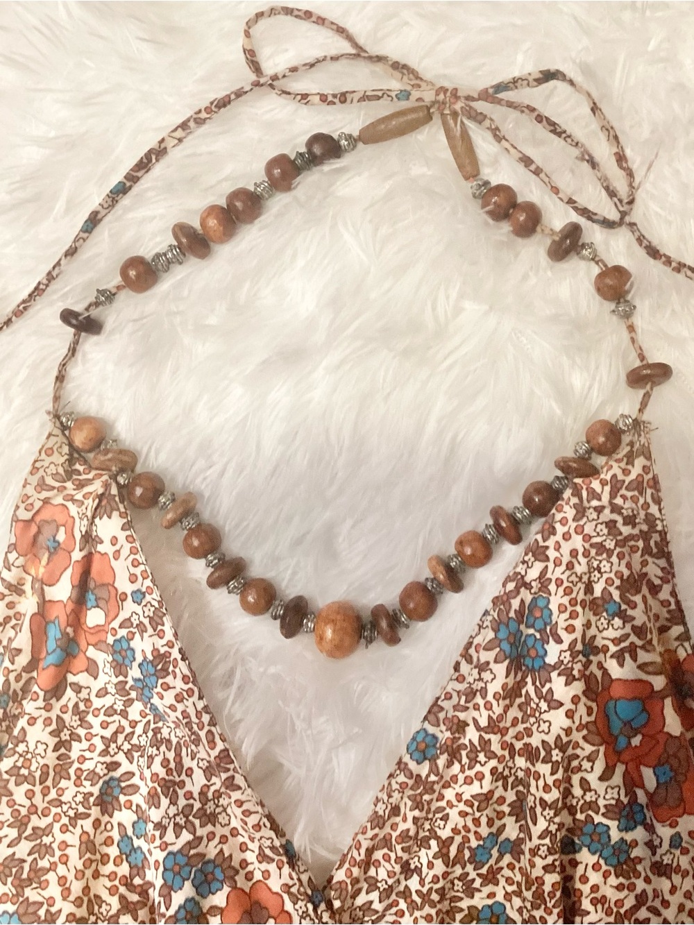 NWOT ANGIE Brown Floral Halter Boho Top with Blue & Rust Accents - Picture 2 of 4
